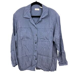 Elisabeth Liz Claiborne Women Blouse Top Collared Long Sleeve Blue Pockets Sz 22